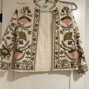 Polagram Embroidered Floral Jacket - Pink and Green
